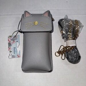 BRENTANO Cat Handbag Stone Faux Leather Chain Crossbody Wallet Phone NWT NEW